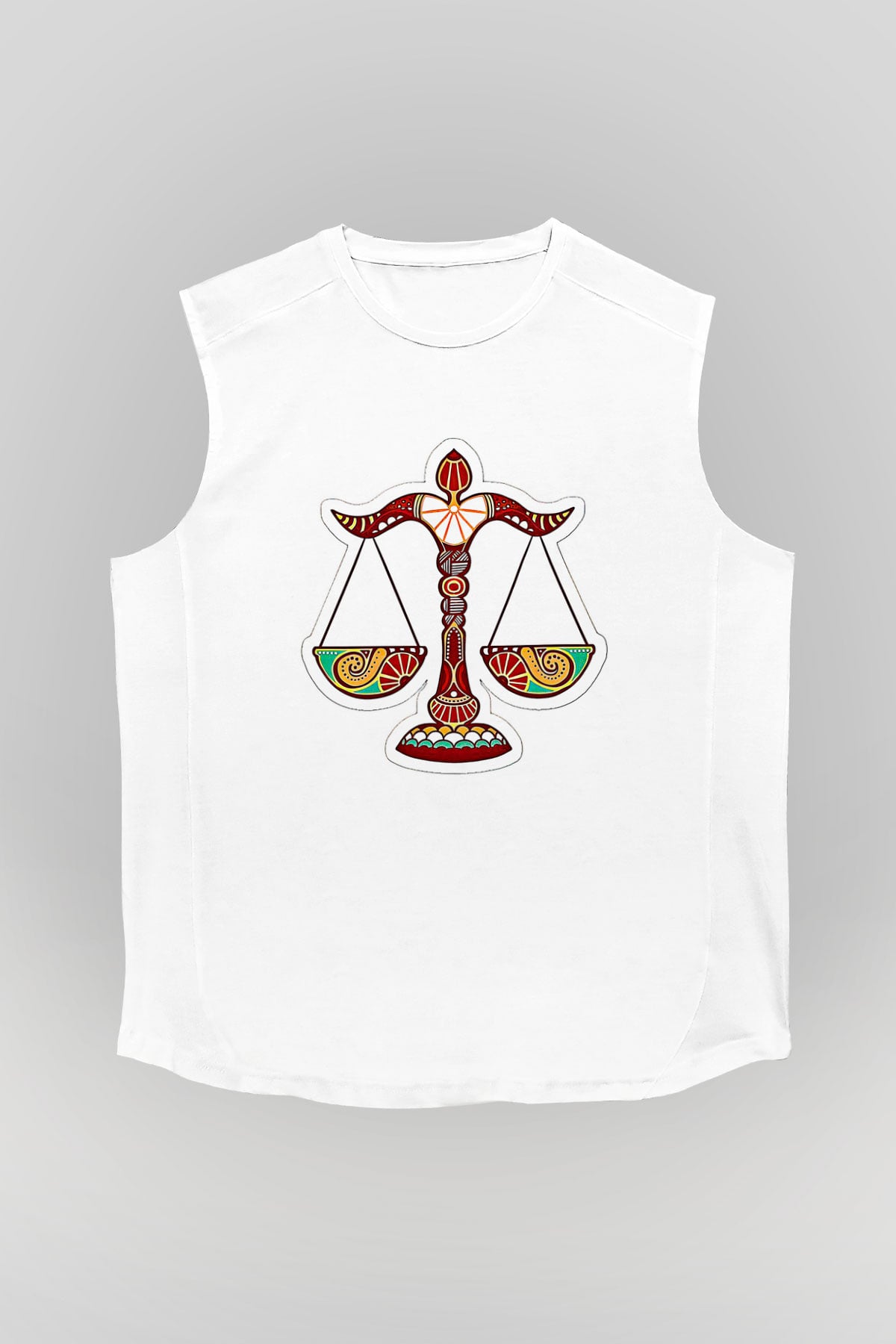 Terazi Burcu Baskılı Beyaz Unisex Kolsuz Tişört - Tshirt