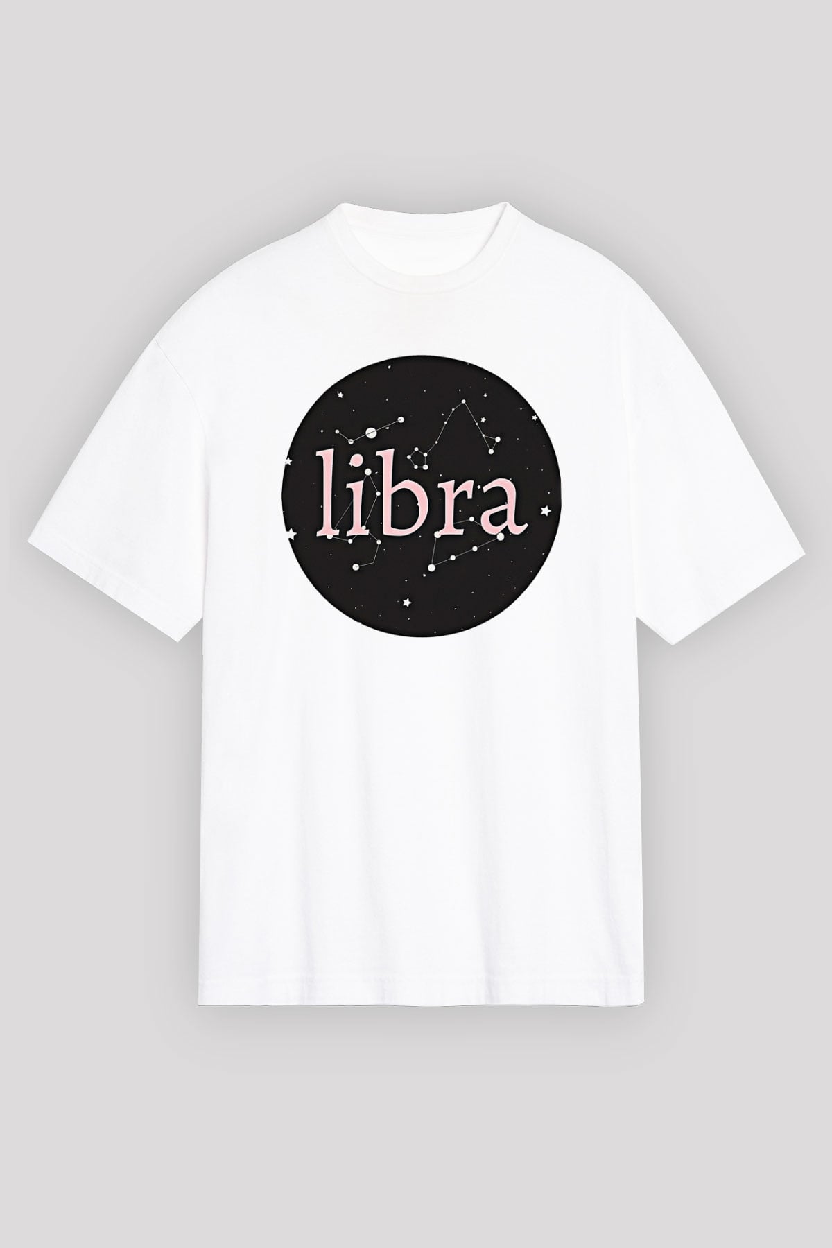 Terazi Burcu Baskılı Beyaz Unisex Oversize Tişört - Tshirt