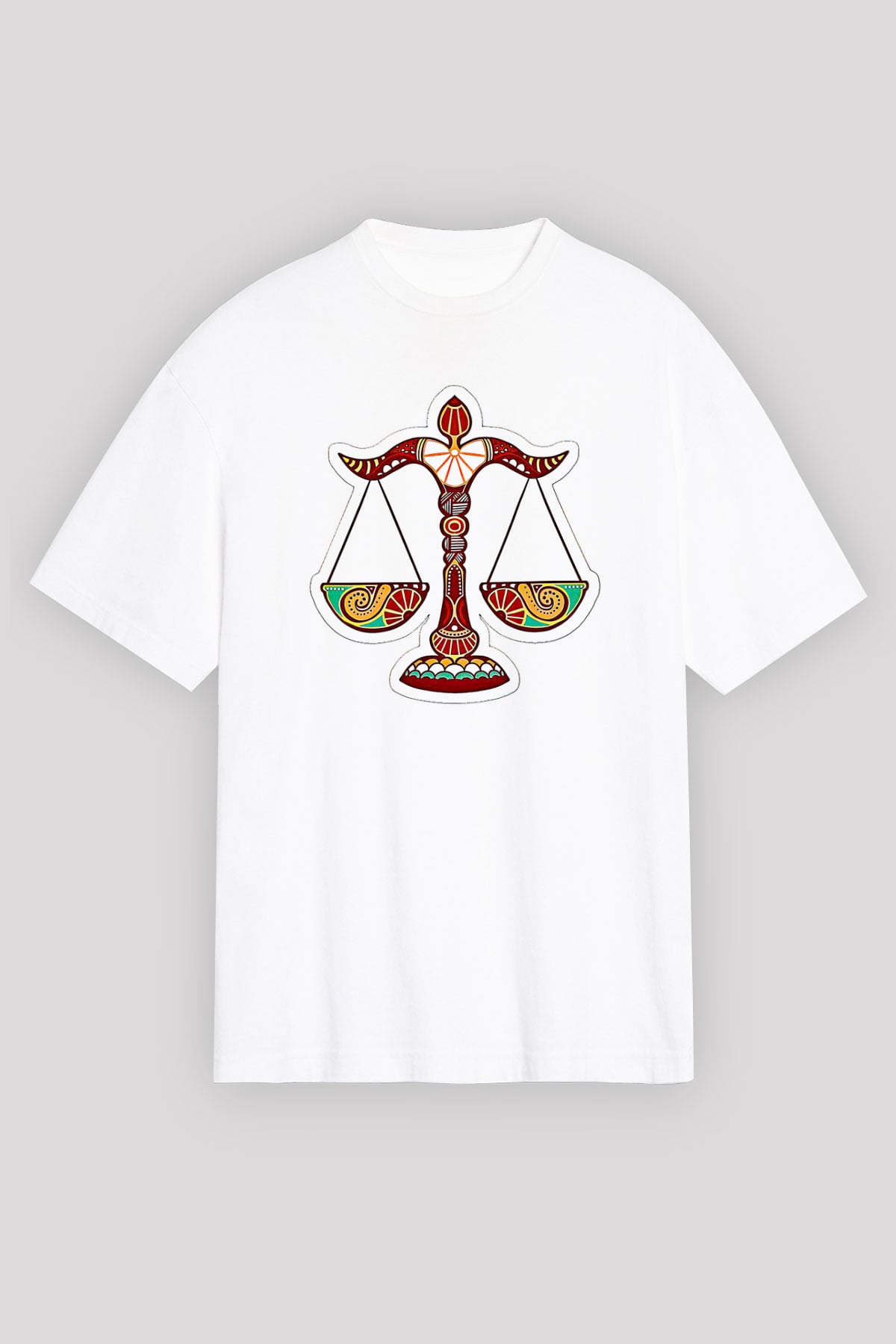 Terazi Burcu Baskılı Beyaz Unisex Oversize Tişört - Tshirt