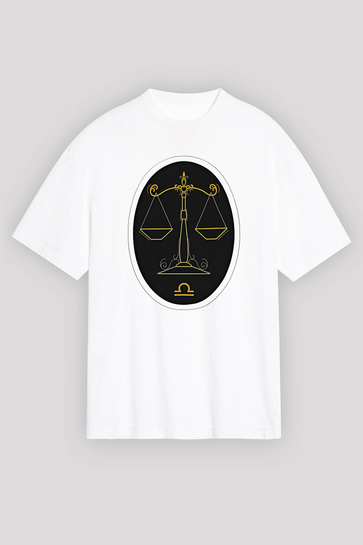 Terazi Burcu Baskılı Beyaz Unisex Oversize Tişört - Tshirt