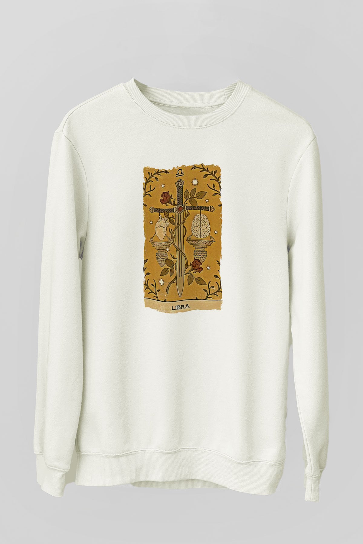 Terazi Burcu Baskılı Beyaz Unisex Sweatshirt