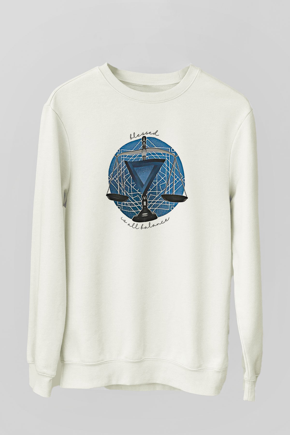 Terazi Burcu Baskılı Beyaz Unisex Sweatshirt