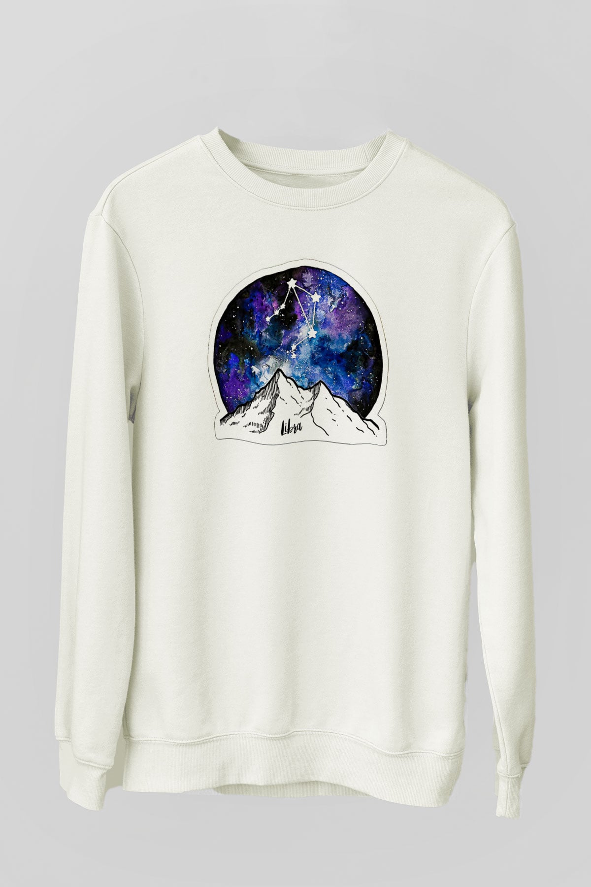 Terazi Burcu Baskılı Beyaz Unisex Sweatshirt