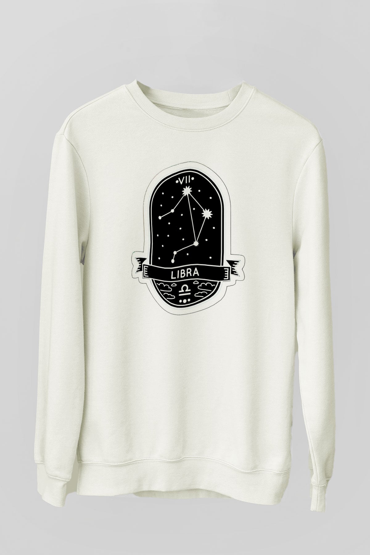 Terazi Burcu Baskılı Beyaz Unisex Sweatshirt