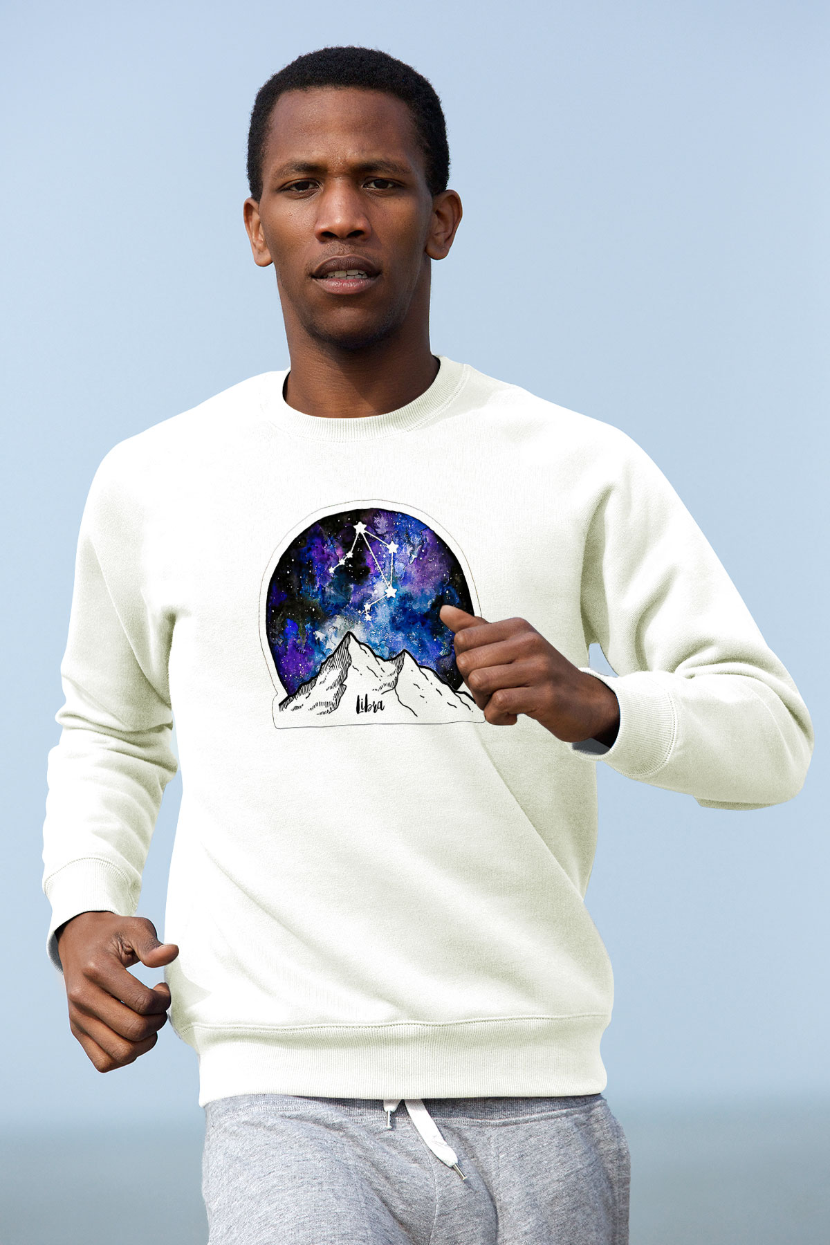 Terazi Burcu Baskılı Beyaz Unisex Sweatshirt