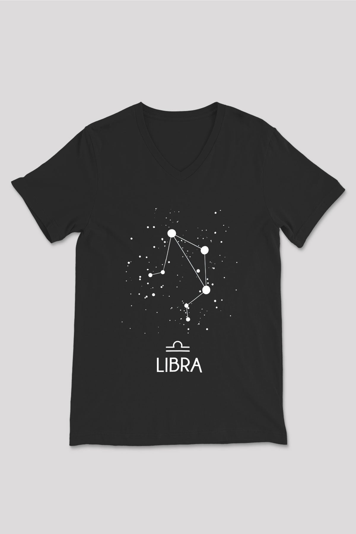 Terazi Burcu Baskılı Unisex Siyah V Yaka Tişört - Tshirt