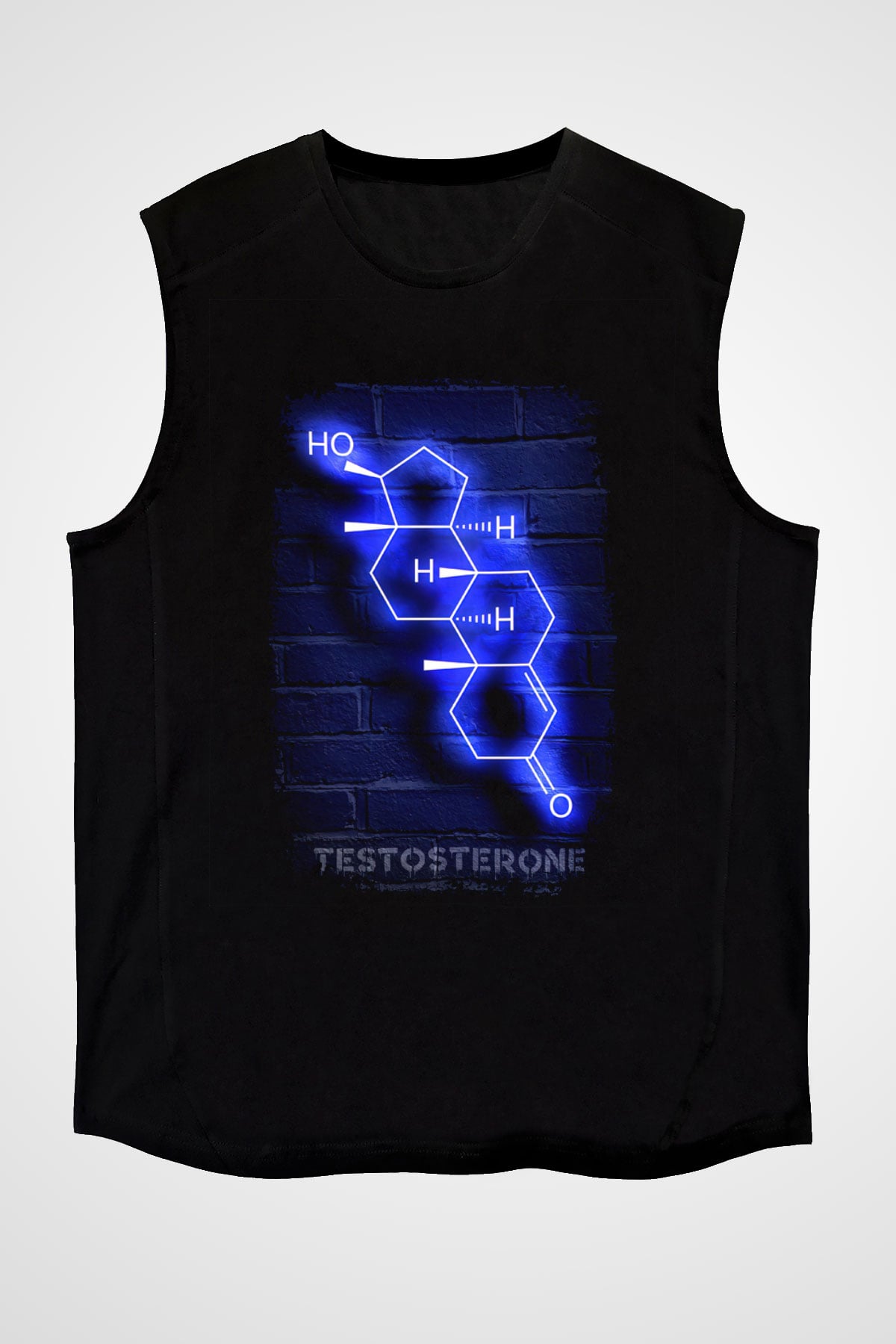 Testosteron Molekülü Neon Baskılı Unisex Kolsuz Siyah Tişört - Tshirt
