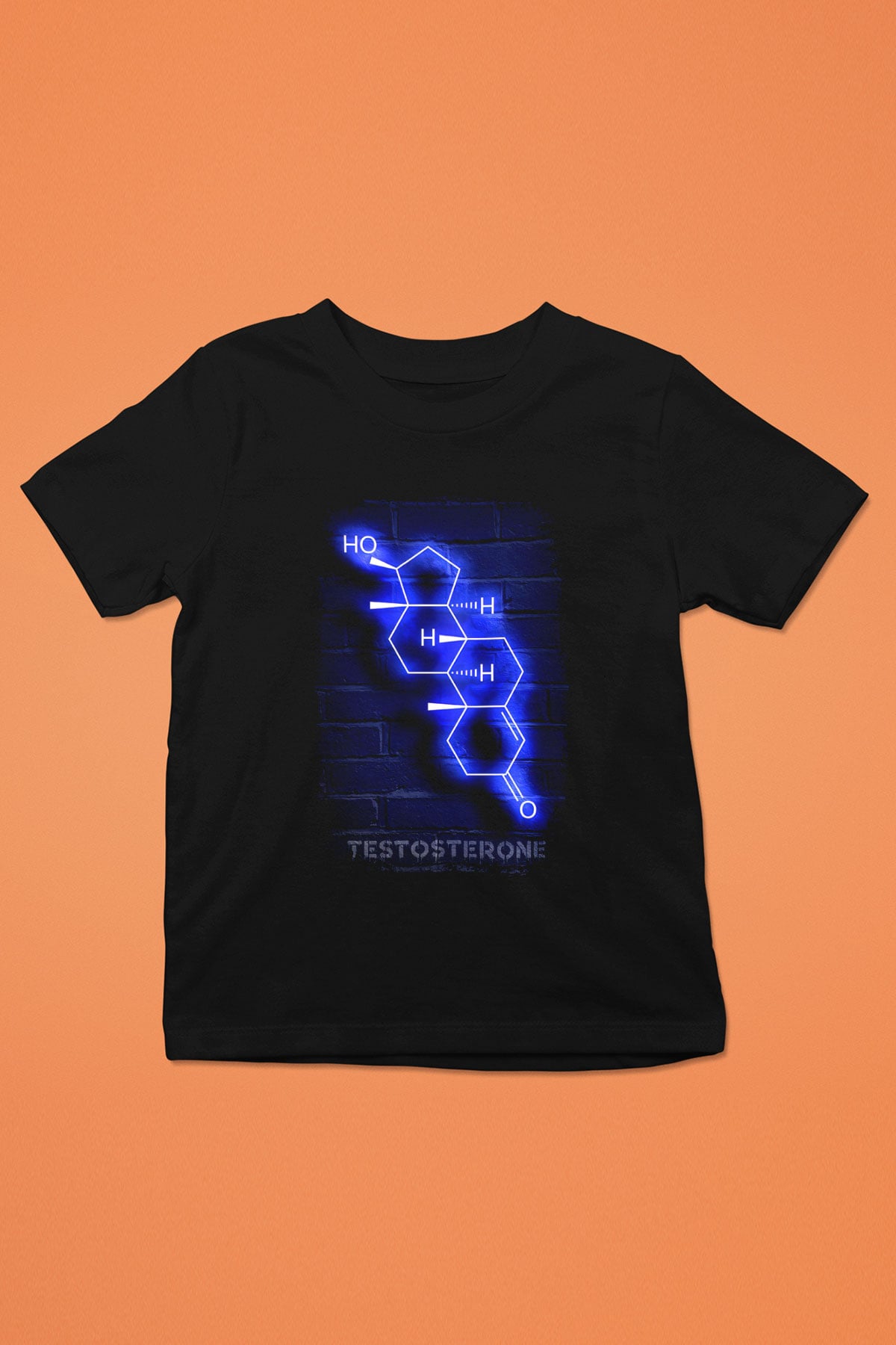 Testosteron Molekülü Neon Baskılı Unisex Siyah Çocuk Tişörtü - Tshirt