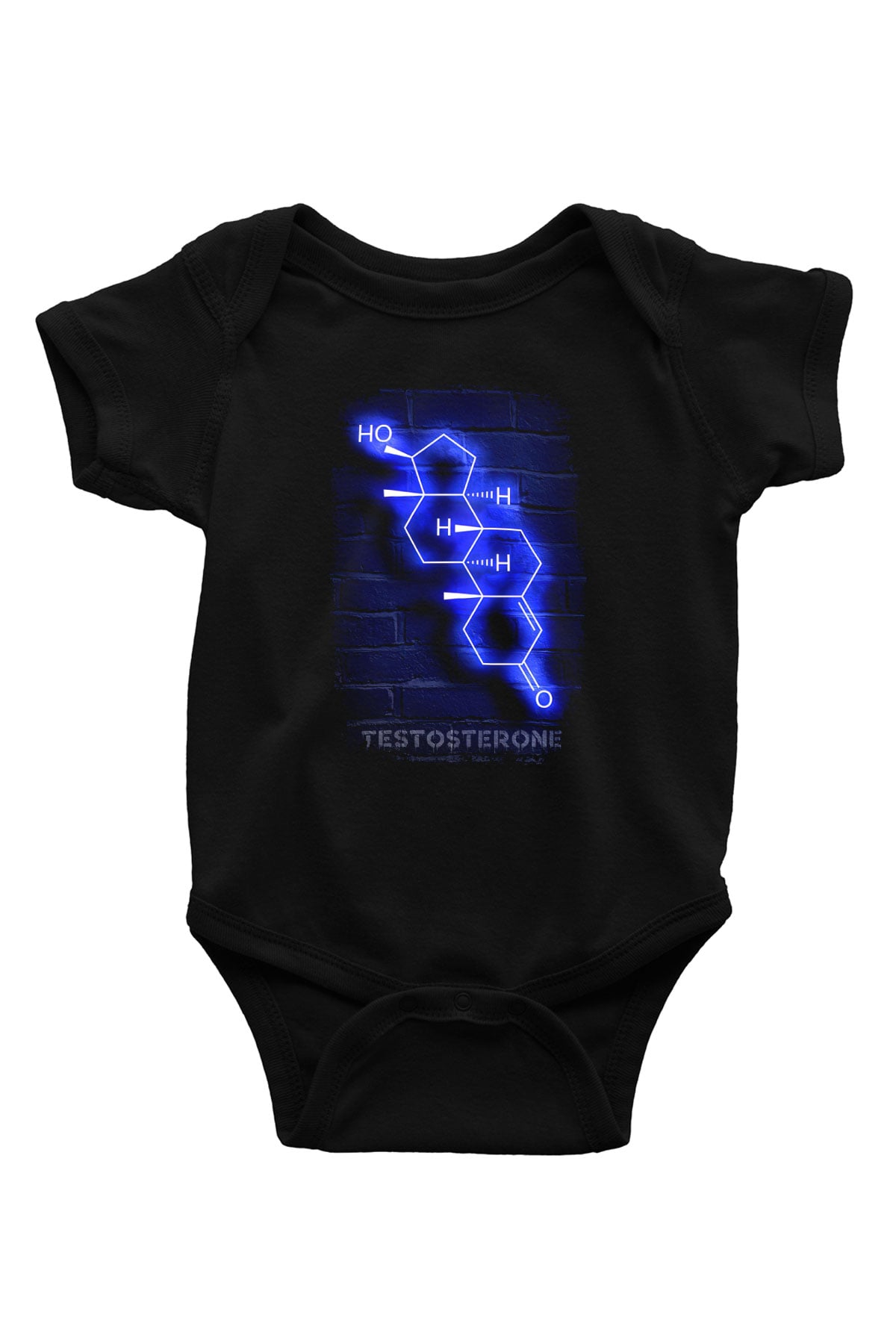 Testosteron Molekülü Neon Baskılı Unisex  Siyah Bebek Body - Zıbın