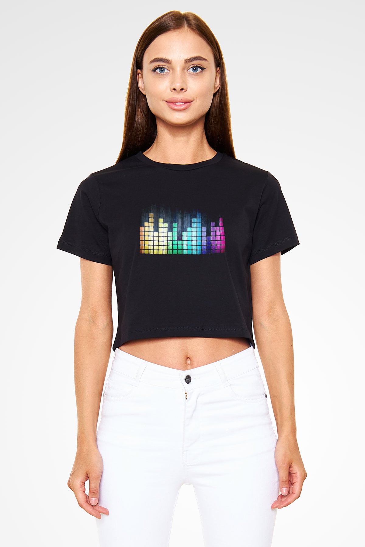 Tetris Siyah  Crop Top Tişört