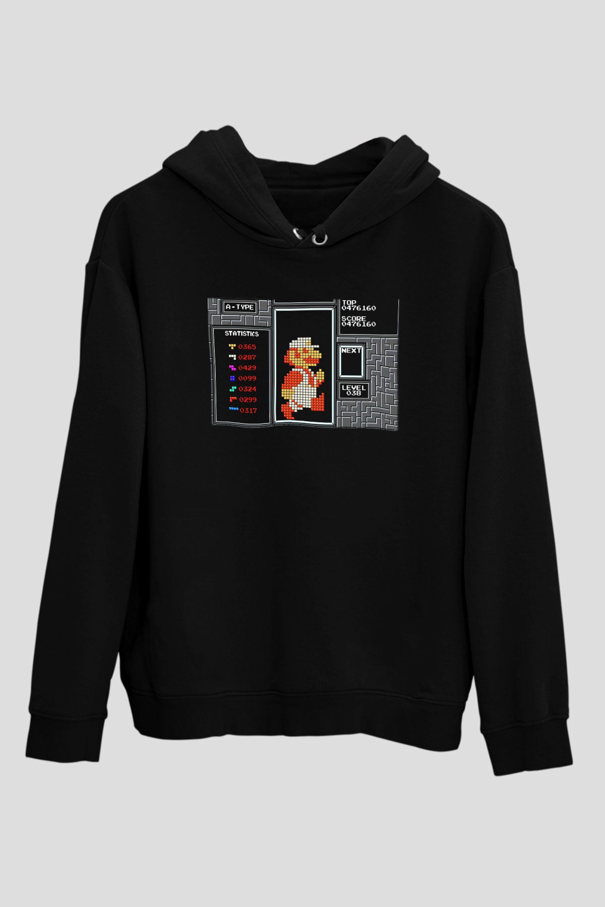 Tetris Siyah Unisex Kapüşonlu Sweatshirt