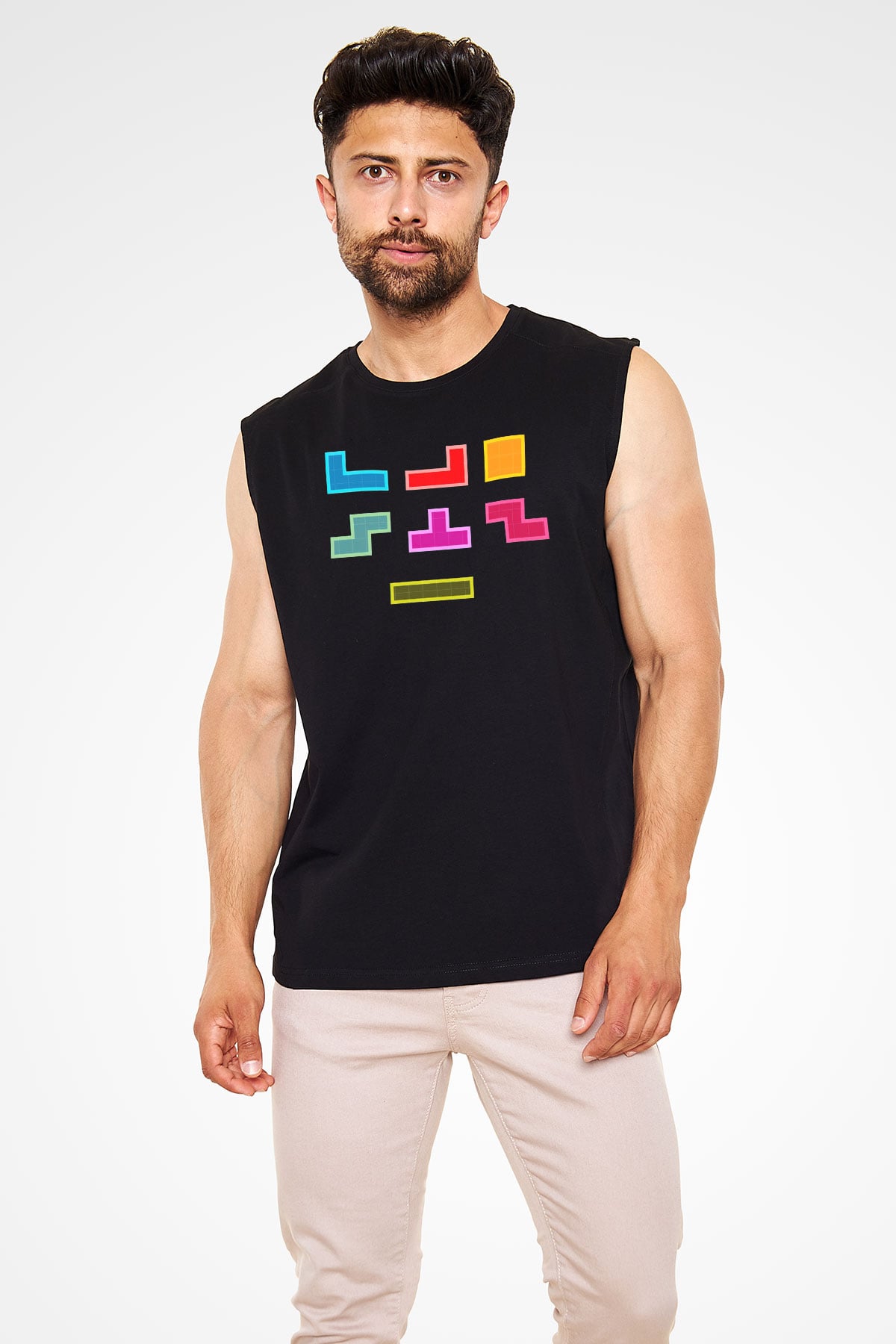 Tetris Siyah Unisex Kolsuz Tişört
