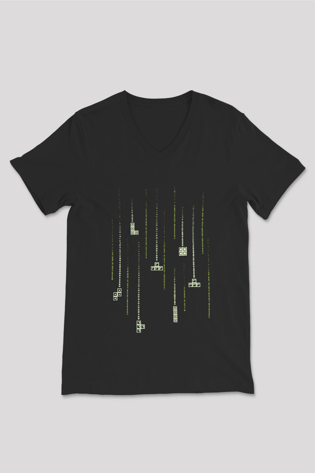 Tetris Siyah Unisex  V Yaka Tişört