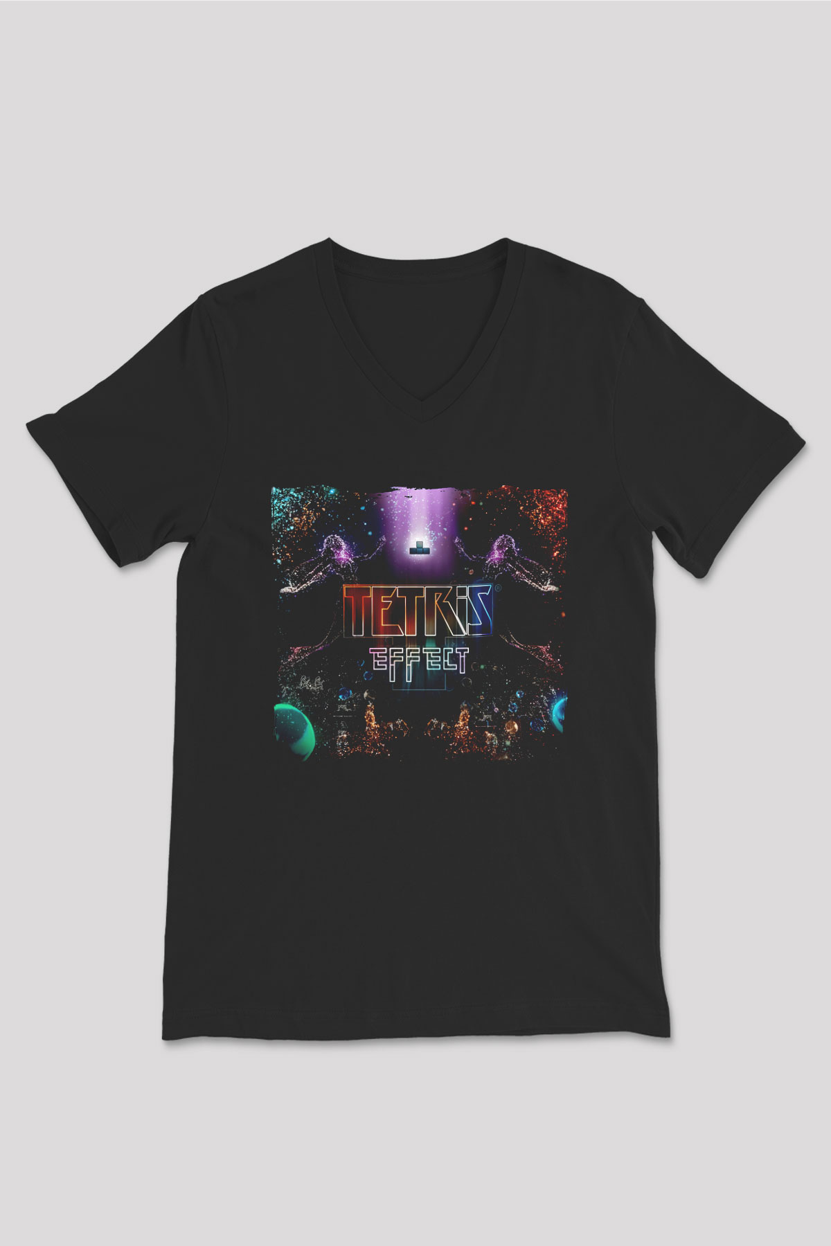 Tetris Siyah Unisex V Yaka Tişört