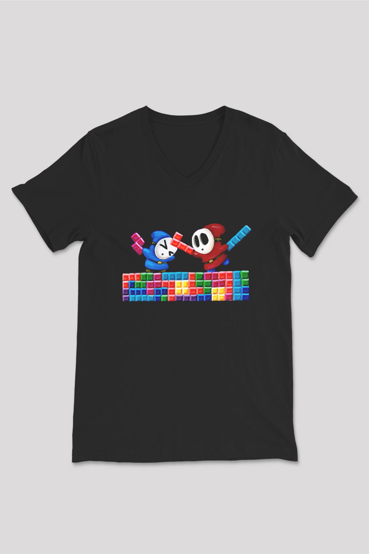 Tetris Siyah Unisex  V Yaka Tişört