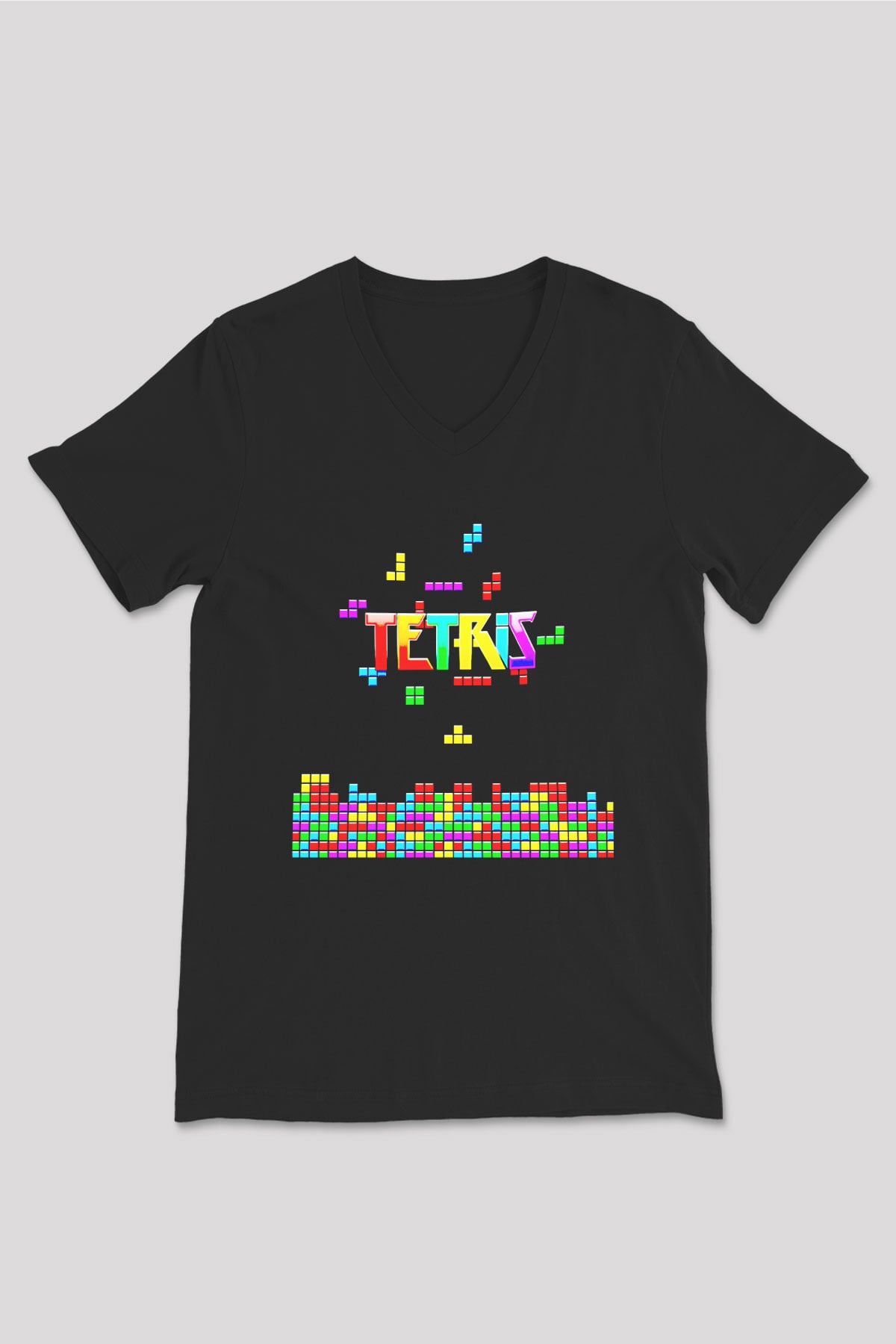 Tetris Siyah Unisex V Yaka Tişört
