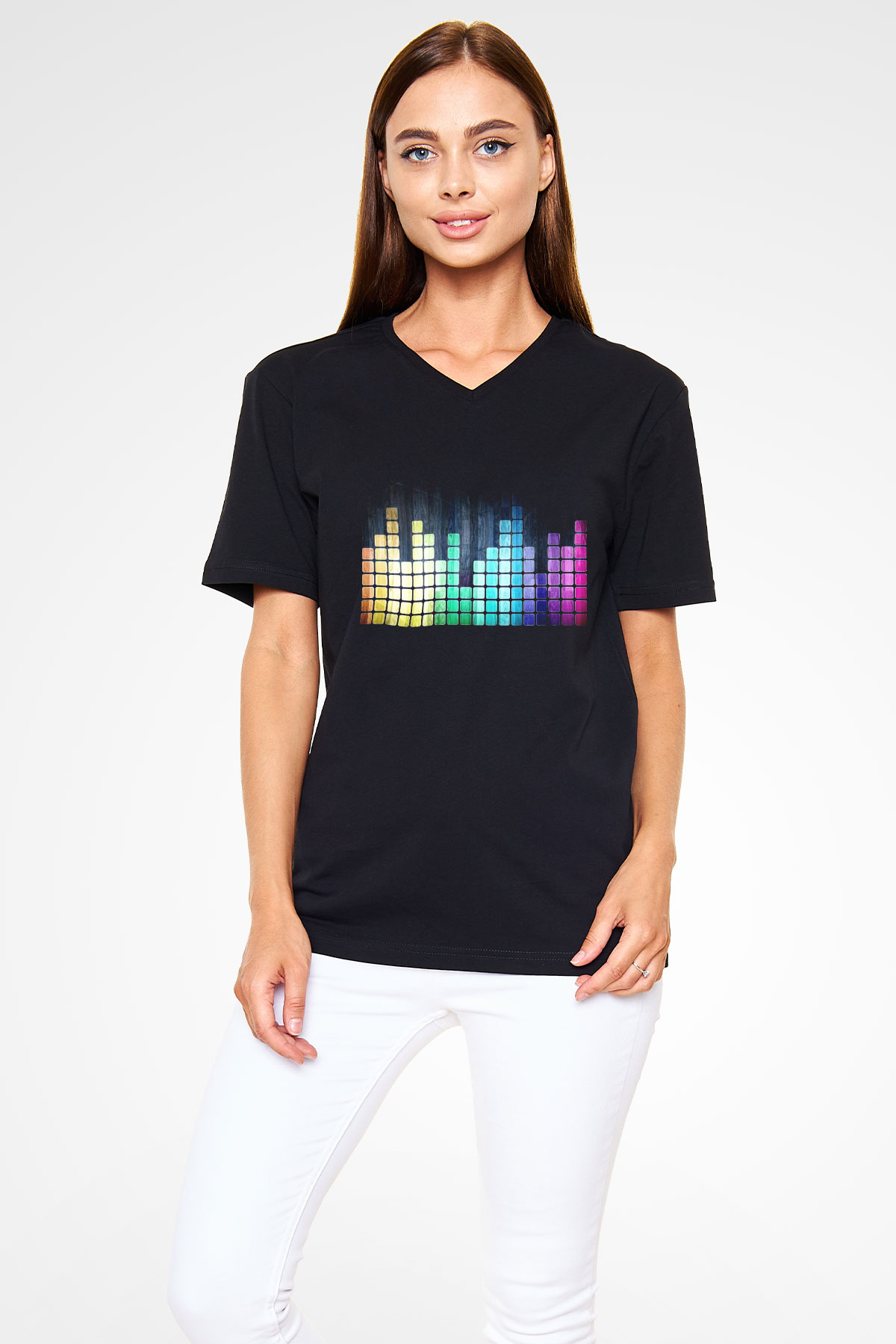 Tetris Siyah Unisex V Yaka Tişört