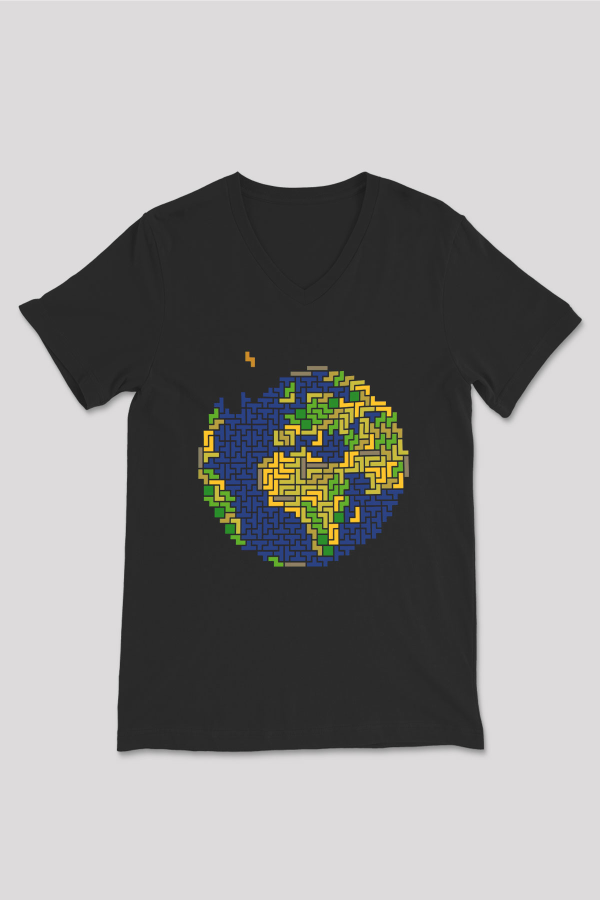 Tetris Siyah Unisex V Yaka Tişört T-Shirt