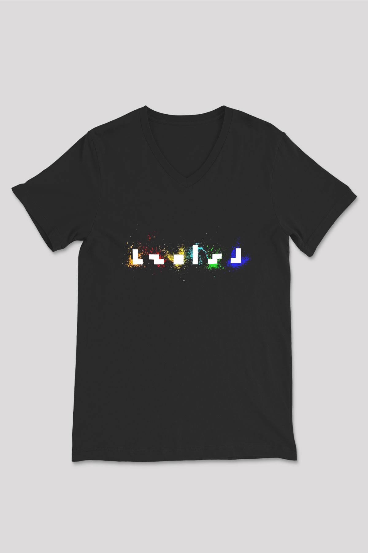 Tetris Siyah Unisex V Yaka Tişört T-Shirt