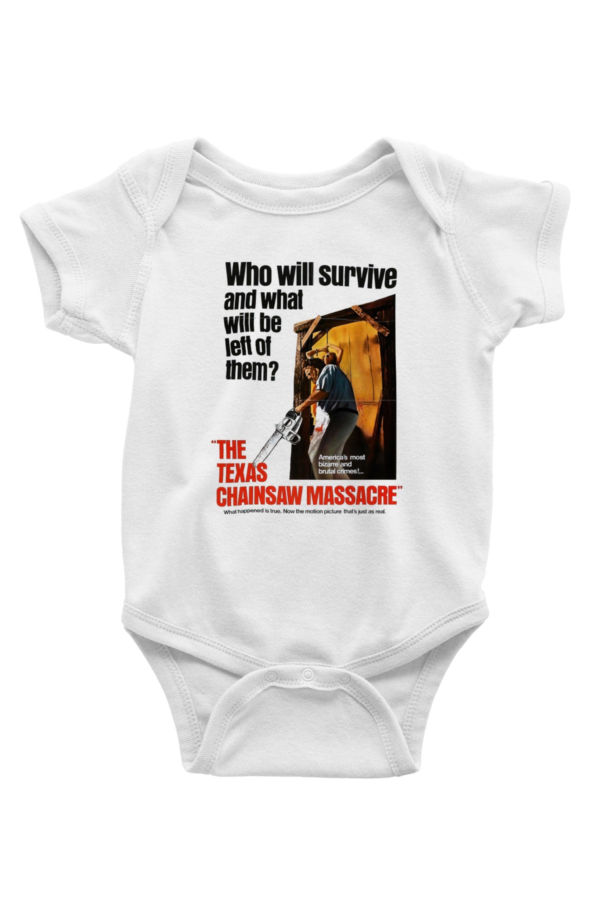 Texas Chain Saw Massacre Baskılı Beyaz Unisex Bebek Body - Zıbın