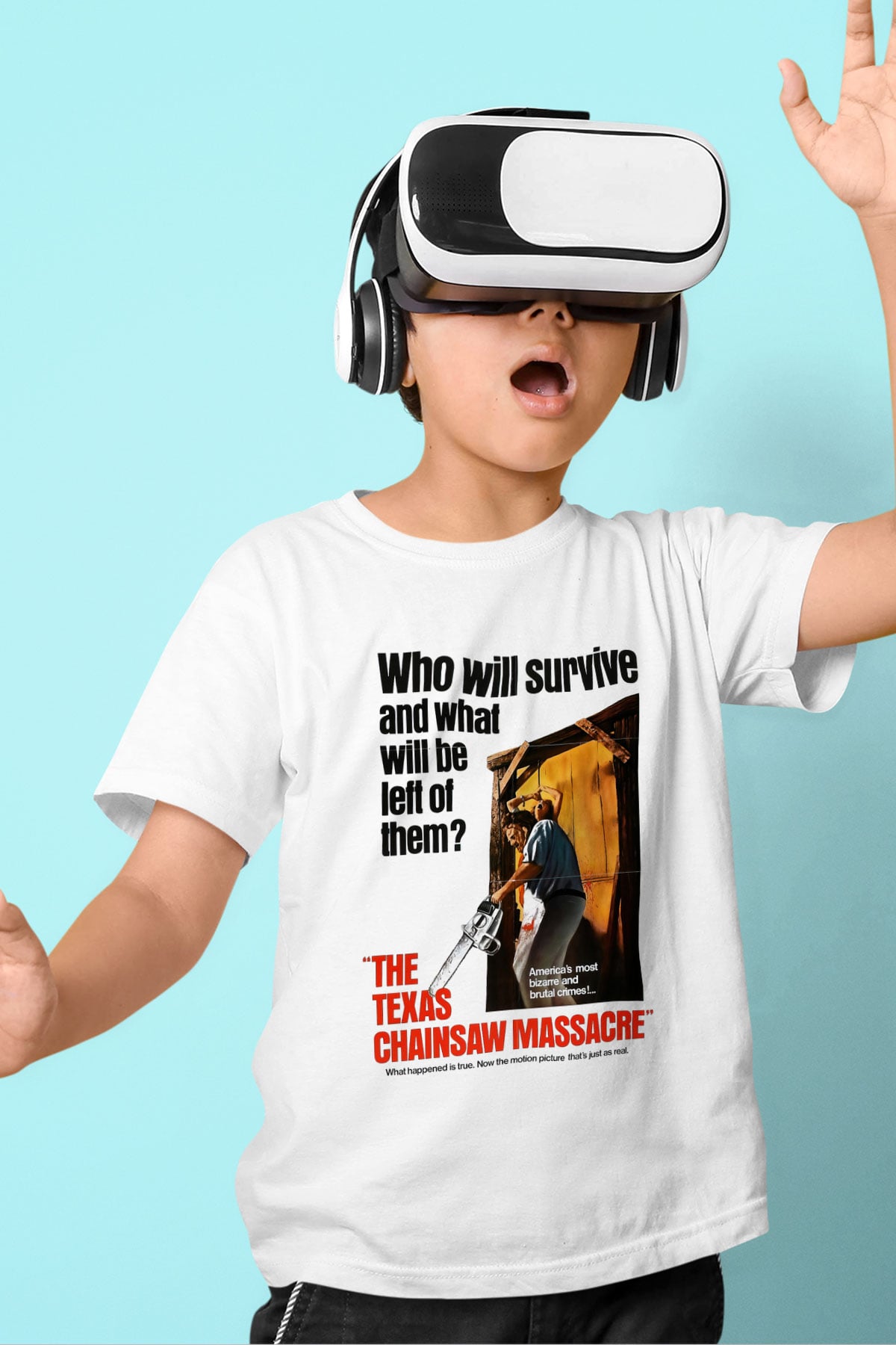 Texas Chain Saw Massacre Baskılı Beyaz Unisex Çocuk Tişört