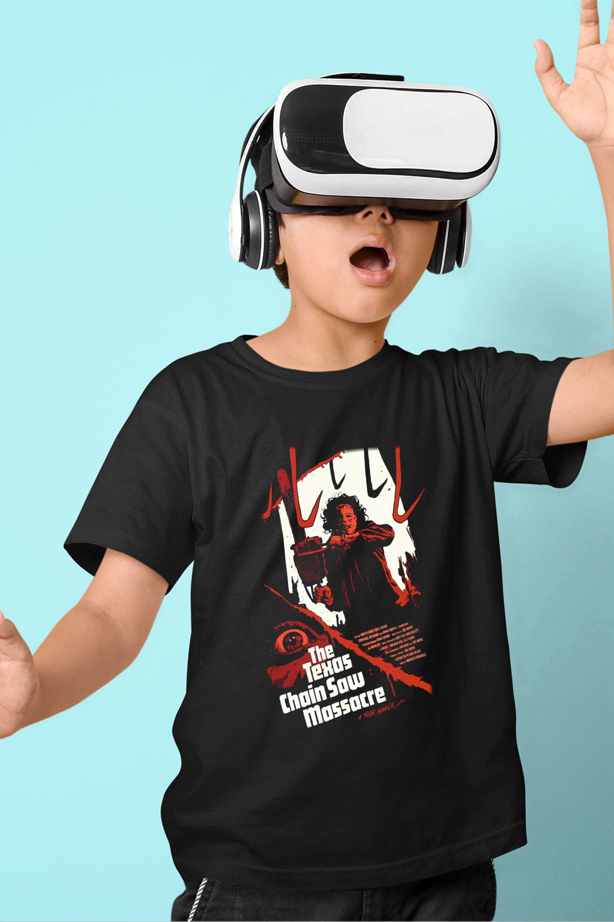 Texas Chain Saw Massacre Baskılı Siyah Unisex Çocuk Tişört