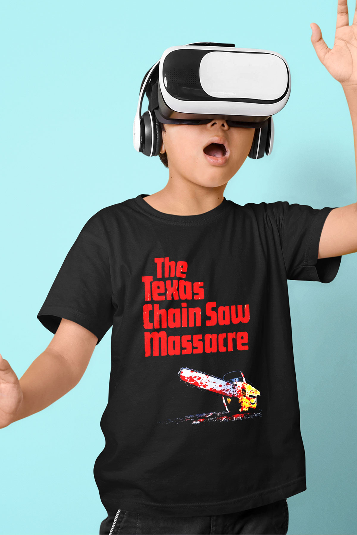 Texas Chain Saw Massacre Baskılı Siyah Unisex Çocuk Tişört