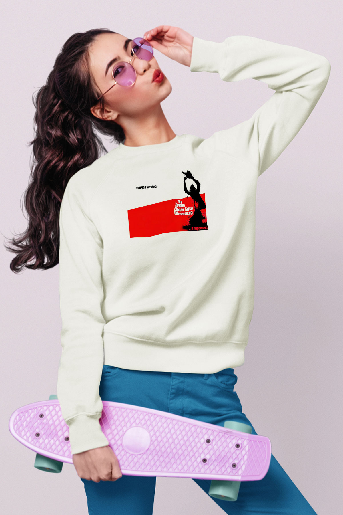 Texas Chain Saw Massacre Beyaz Unisex Sweatshirt