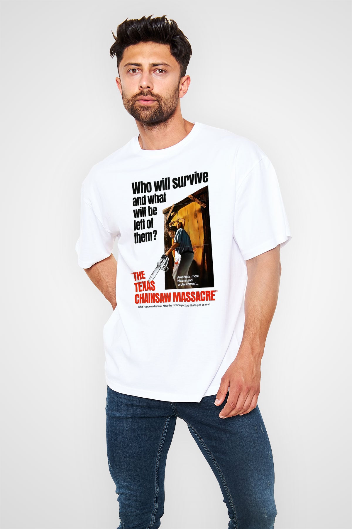 Texas Chain Saw Massacre Beyaz Unisex Oversize Tişört