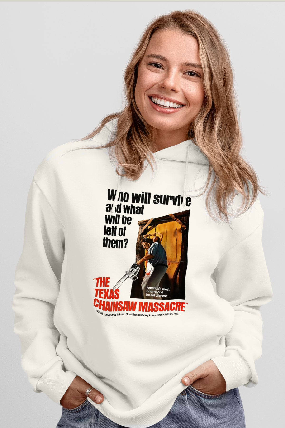 Texas Chain Saw Massacre Beyaz Unisex Kapşonlu Sweatshirt