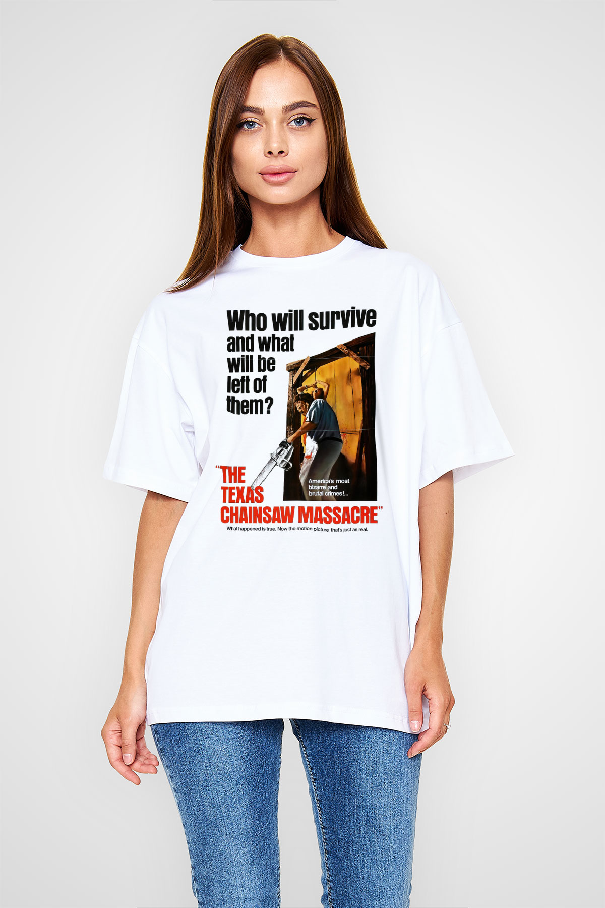 Texas Chain Saw Massacre Beyaz Unisex Oversize Tişört