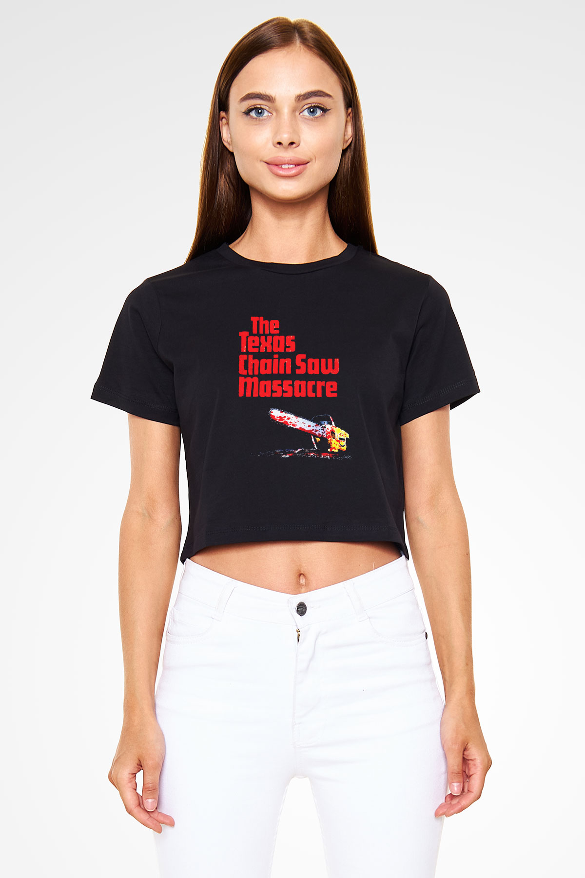 Texas Chain Saw Massacre Siyah Crop Top Tişört