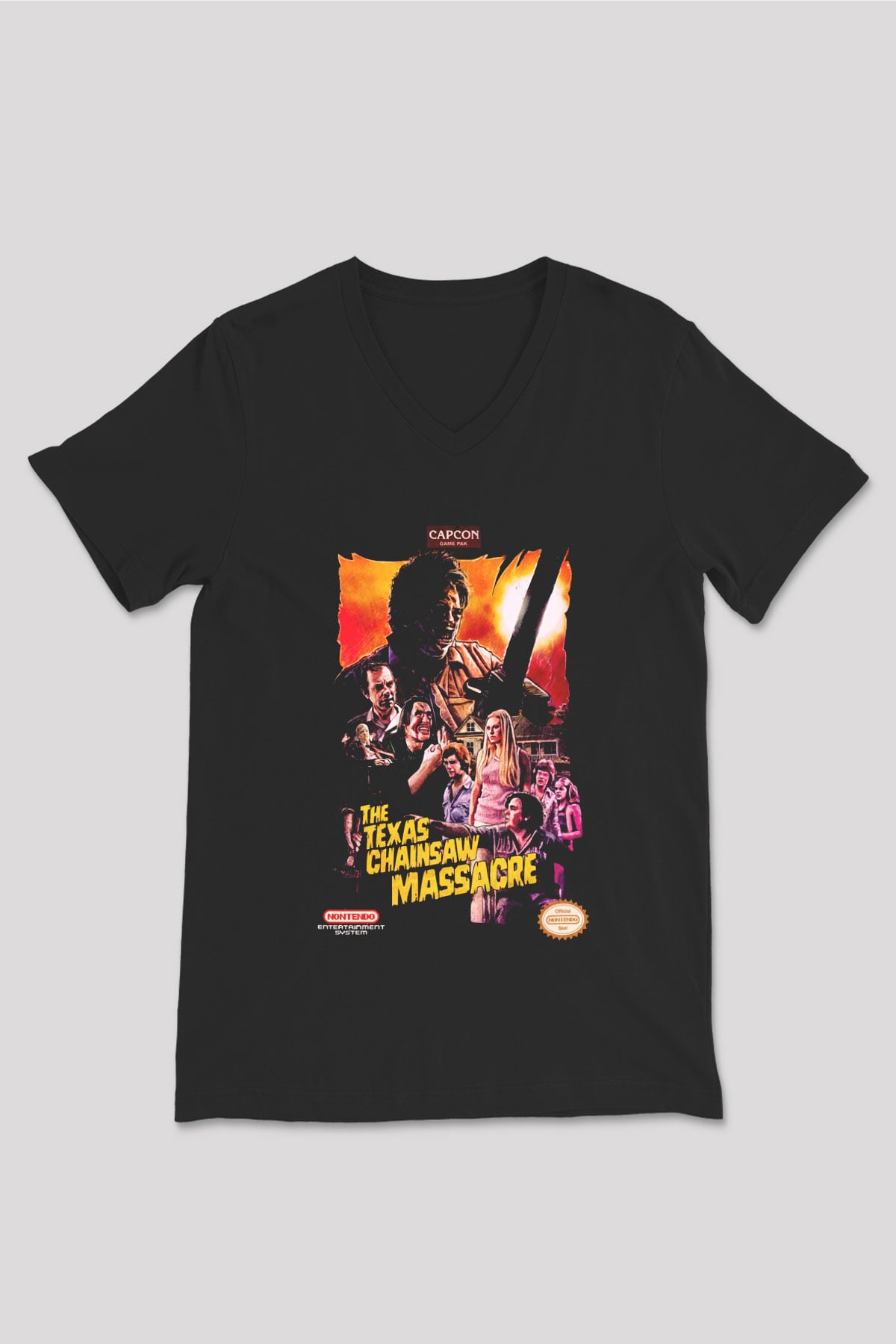 Texas Chain Saw Massacre Siyah Unisex V Yaka Tişört