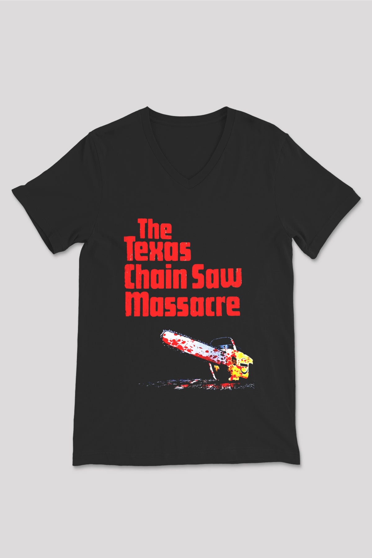 Texas Chain Saw Massacre Siyah Unisex V Yaka Tişört