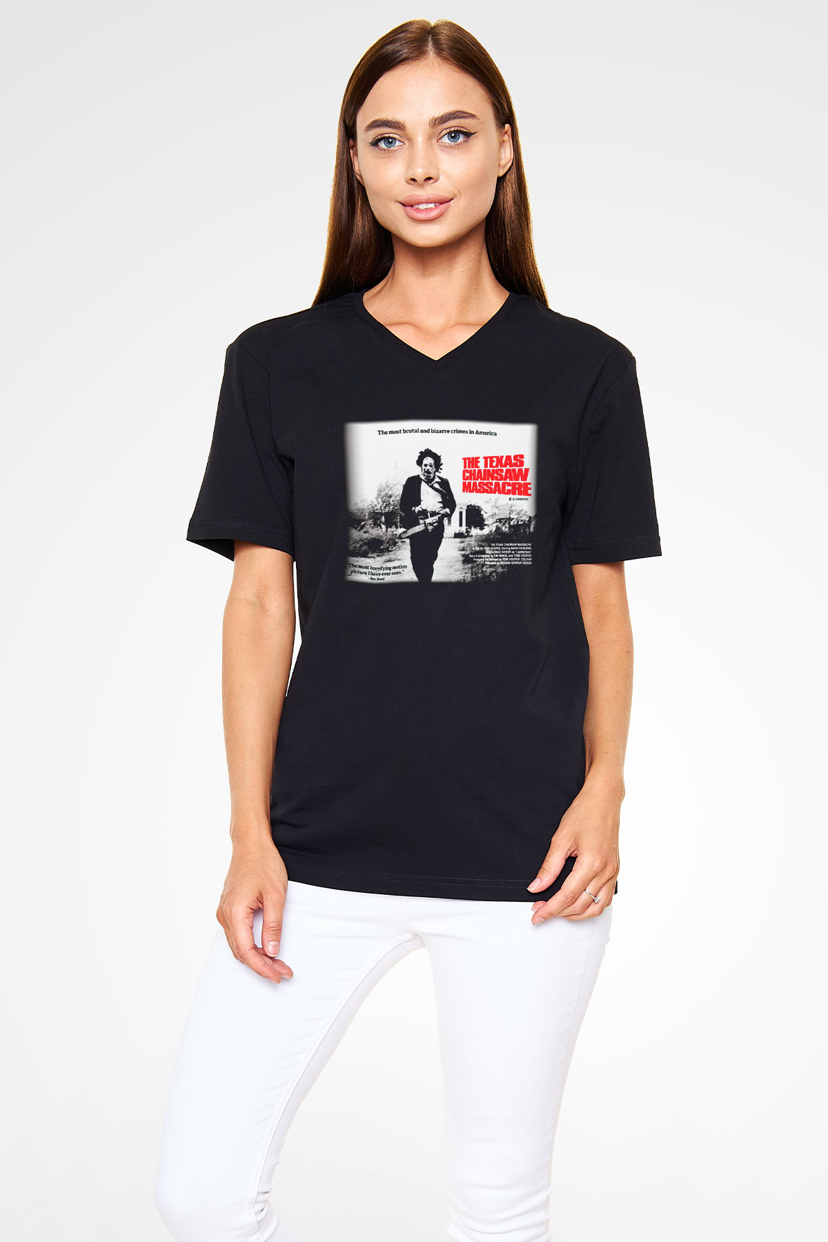 Texas Chain Saw Massacre Siyah Unisex V Yaka Tişört