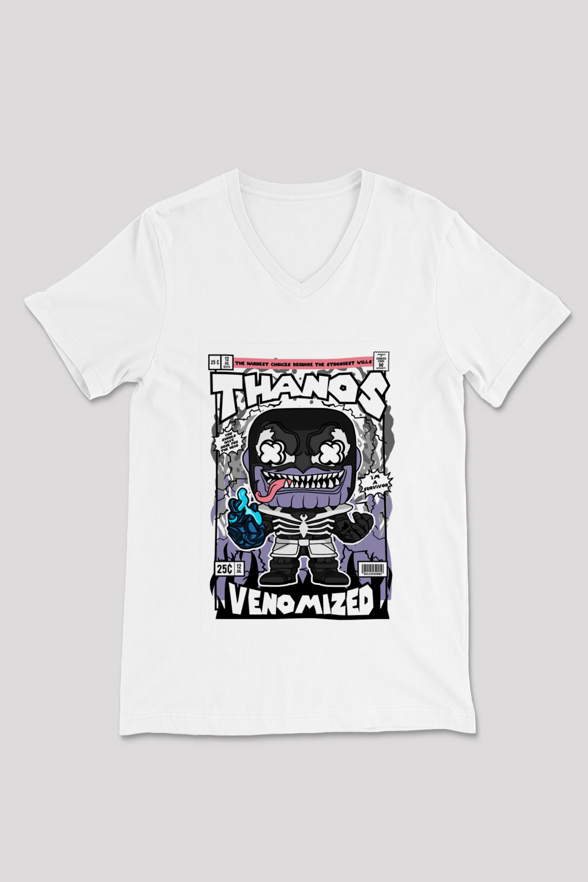 Thanos Venomized Baskılı Unisex Beyaz V Yaka Tişört