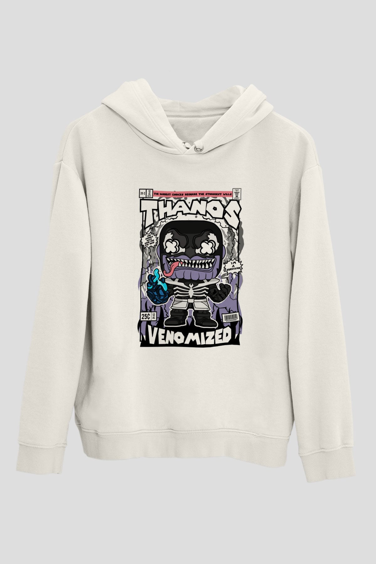 Thanos Venomized Baskılı Unisex Beyaz Hoodie