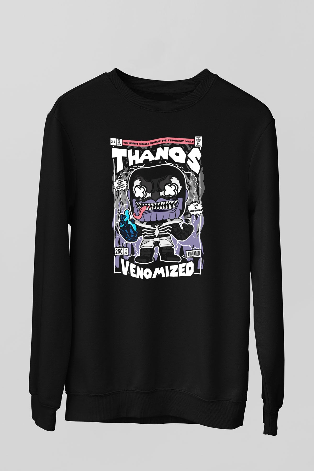 Thanos Venomized Baskılı Unisex Siyah Sweatshirt