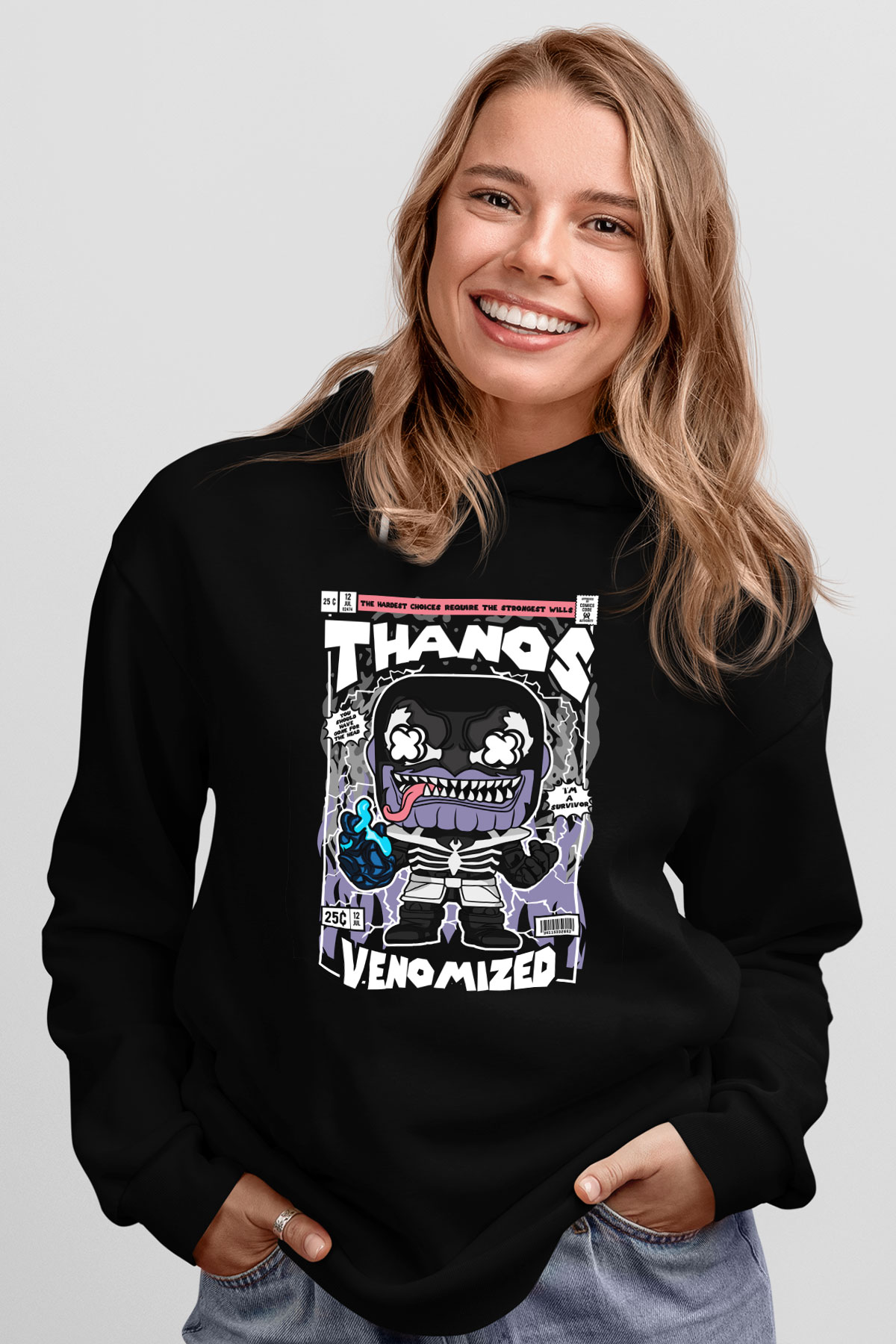 Thanos Venomized Baskılı Unisex Siyah Hoodie