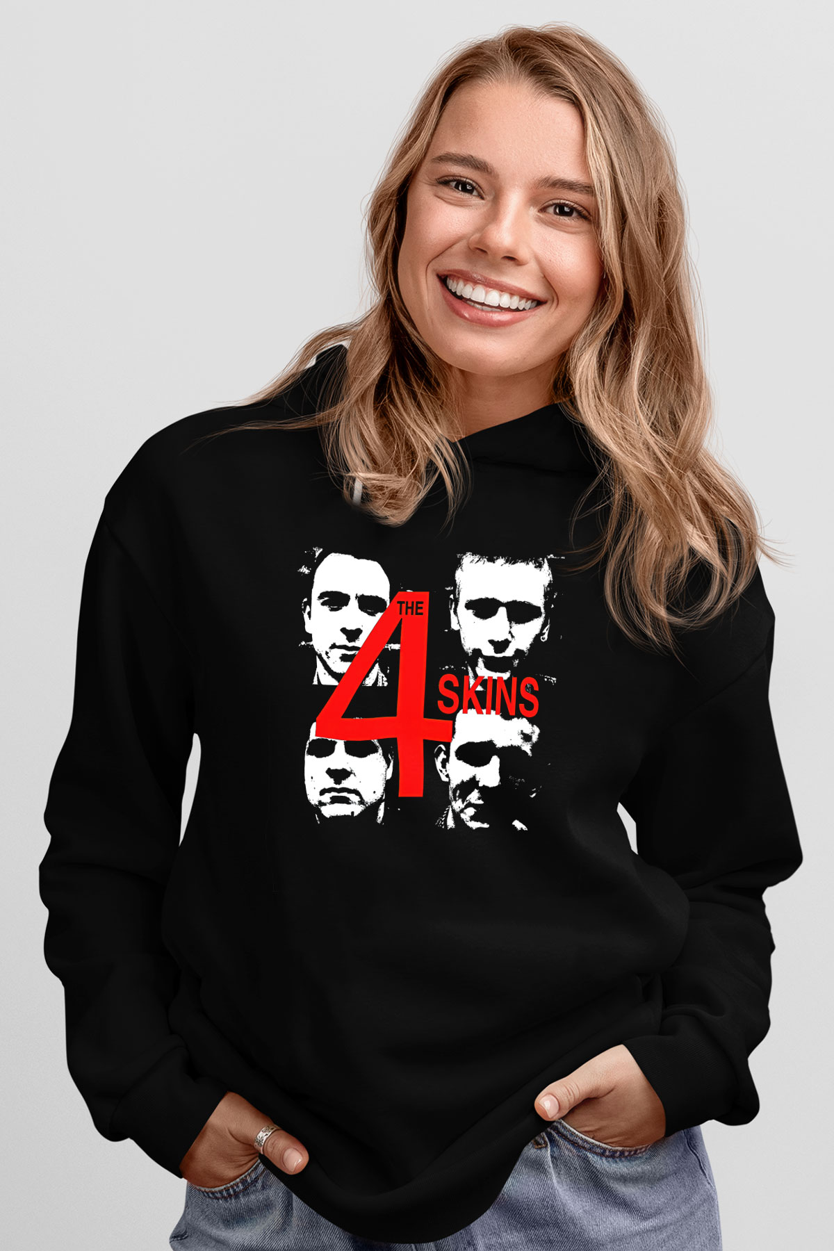 The 4 Skins Baskılı Unisex Siyah Kapüşonlu Sweatshirt