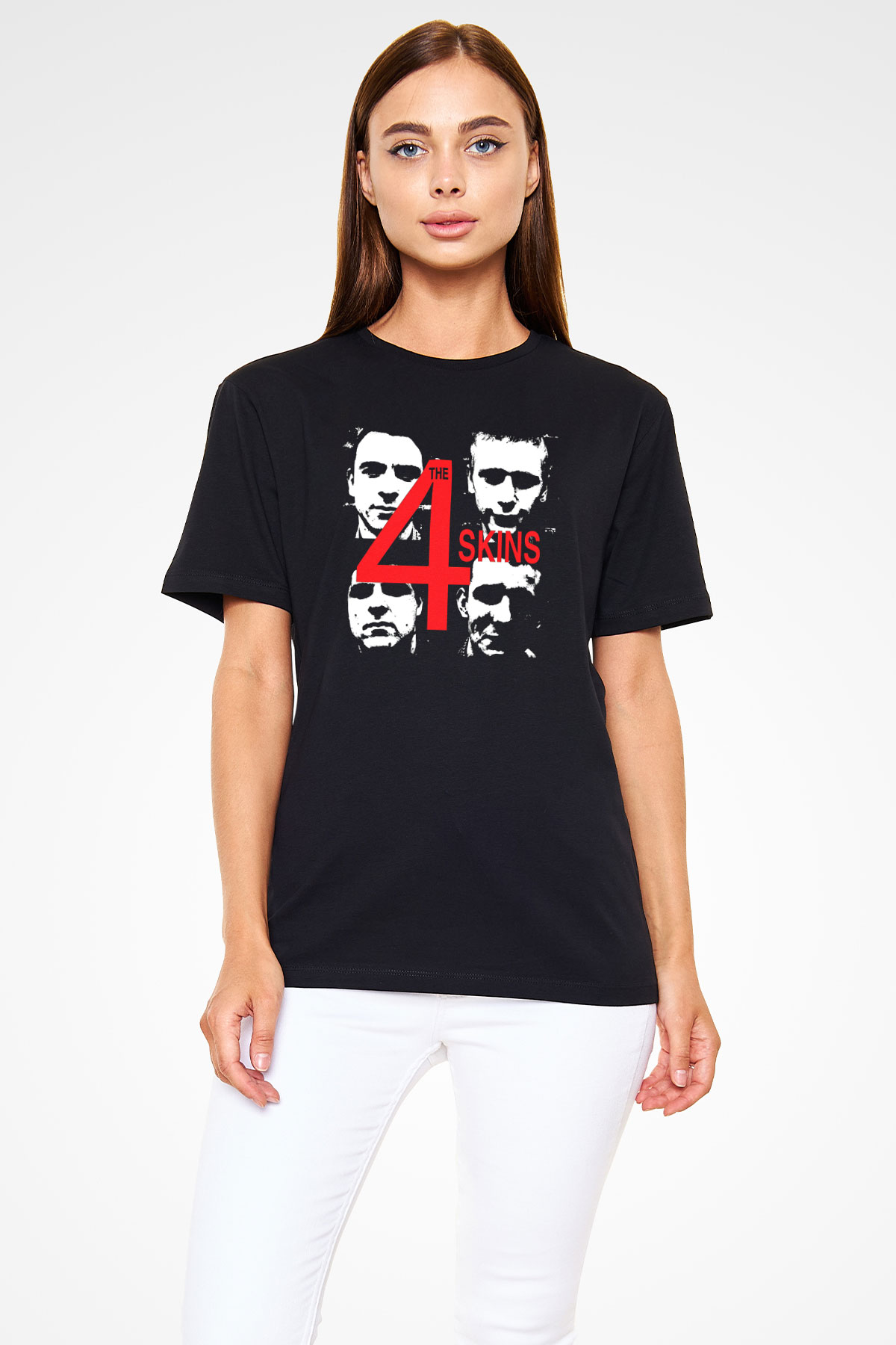 The 4 Skins Baskılı Unisex Siyah Tişört - Tshirt