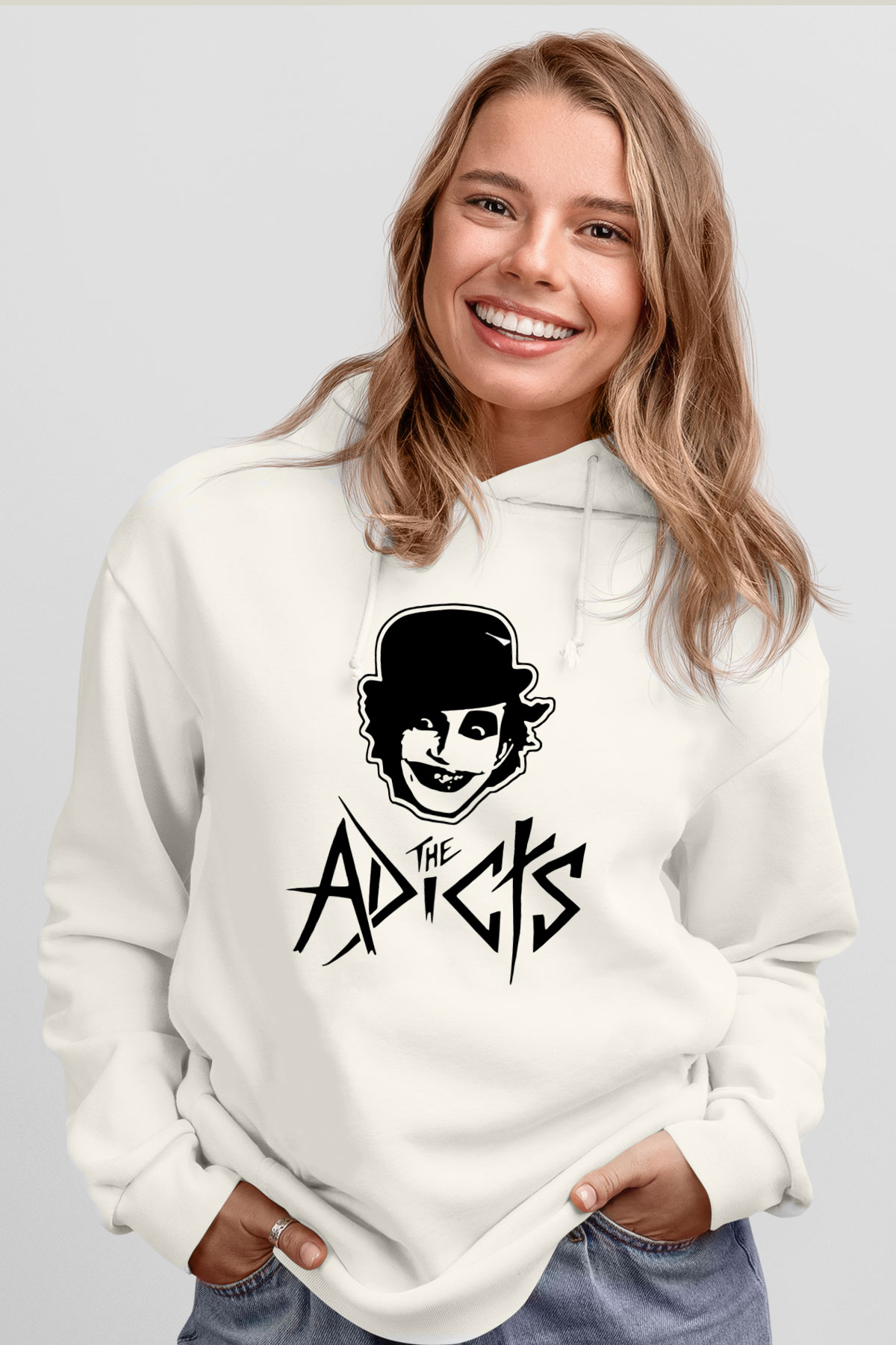 The Adicts Beyaz Unisex Kapşonlu Sweatshirt