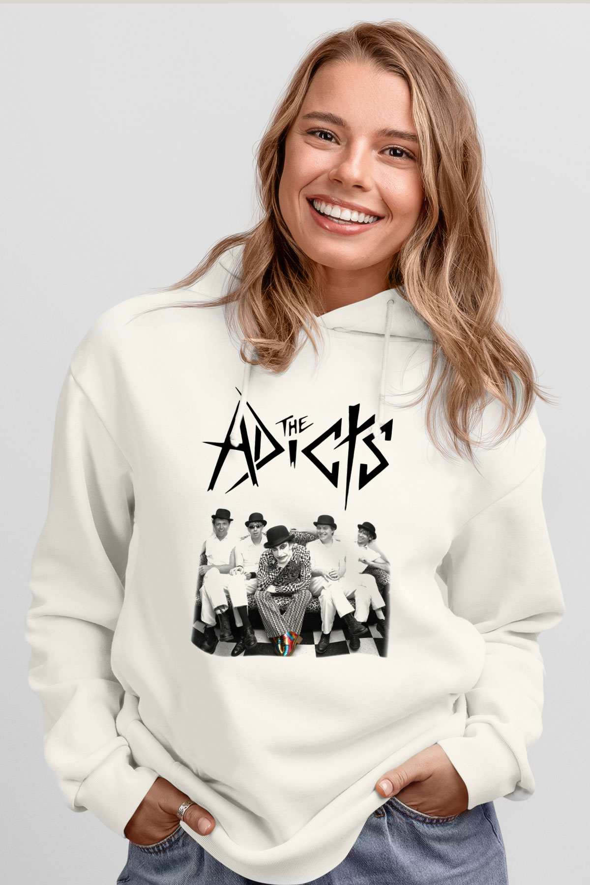 The Adicts Beyaz Unisex Kapşonlu Sweatshirt