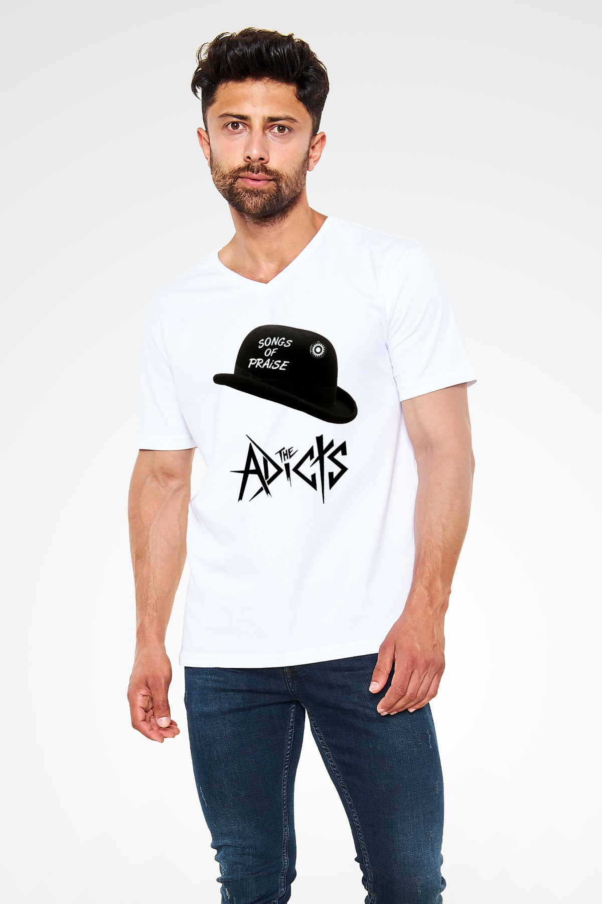 The Adicts Beyaz Unisex V Yaka Tişört T-Shirt