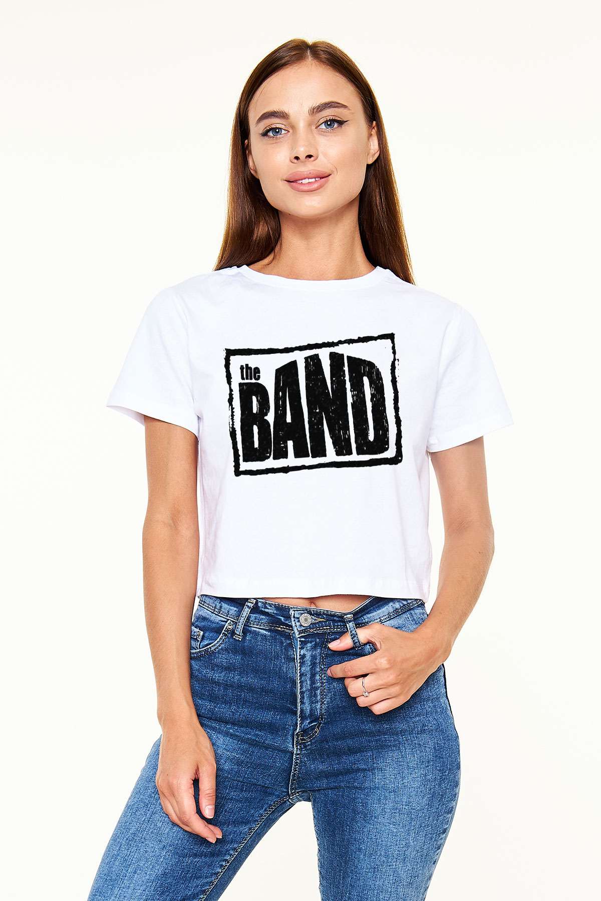The Band Beyaz Croptop Tişört