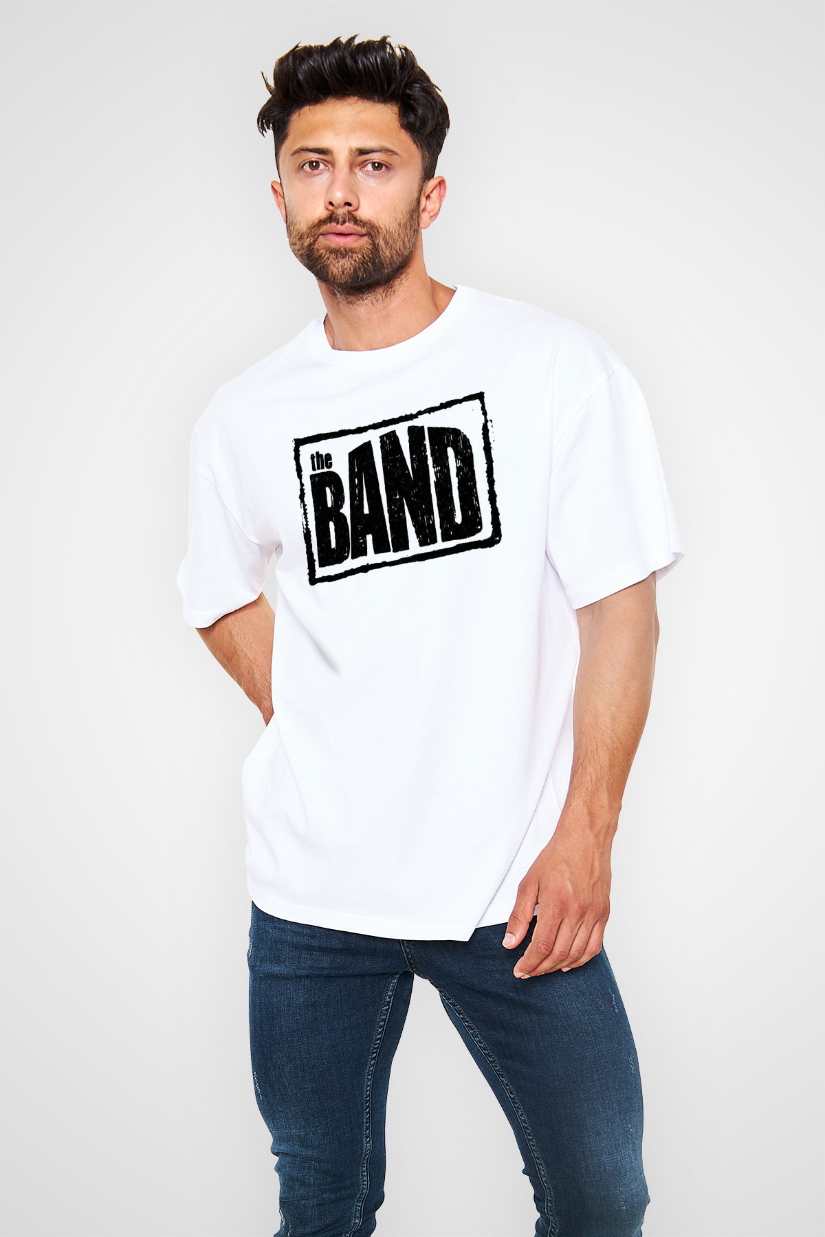 The Band Beyaz Unisex Oversize Tişört T-Shirt