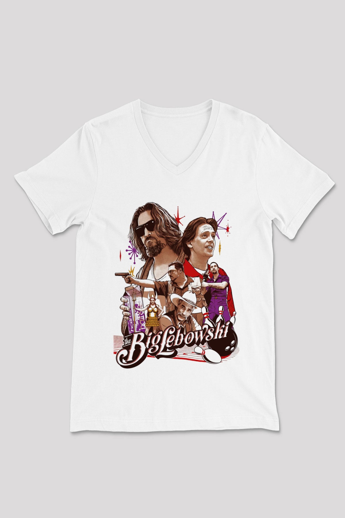 The Big Lebowski Büyük Lebowski Beyaz Unisex V Yaka Tişört