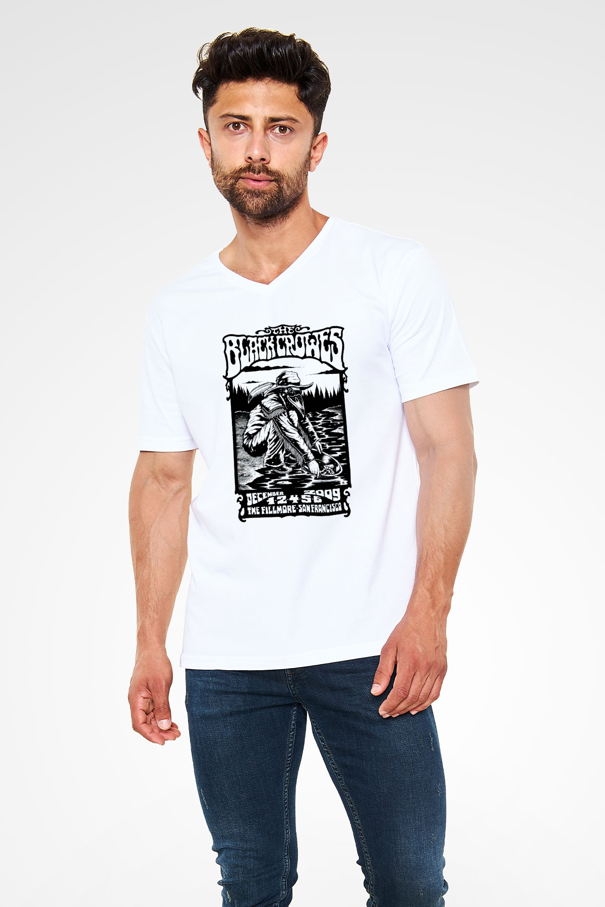 The Black Crowes Beyaz Unisex V Yaka Tişört T-Shirt