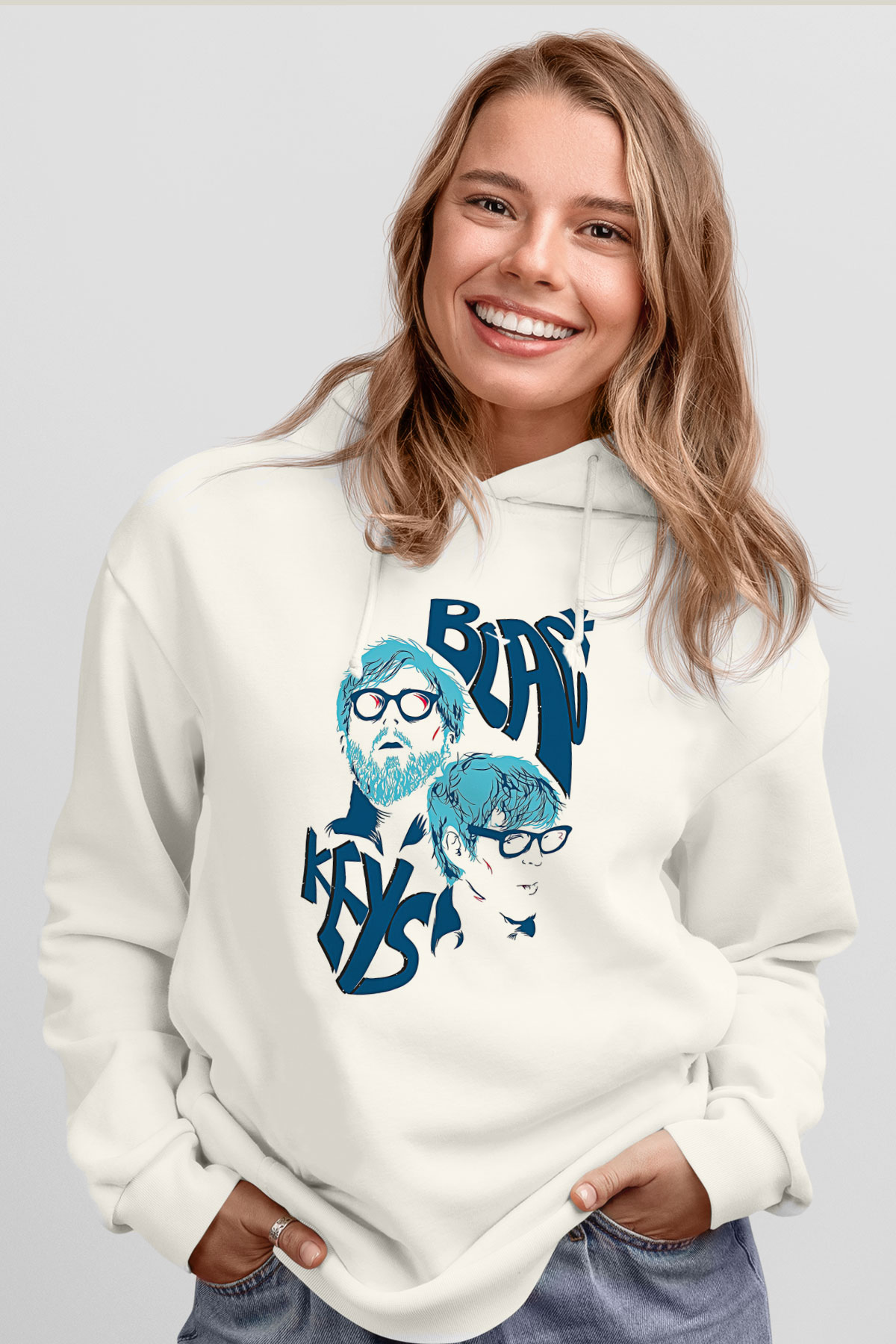 The Black Keys Baskılı Beyaz Unisex Kapüşonlu Sweatshirt