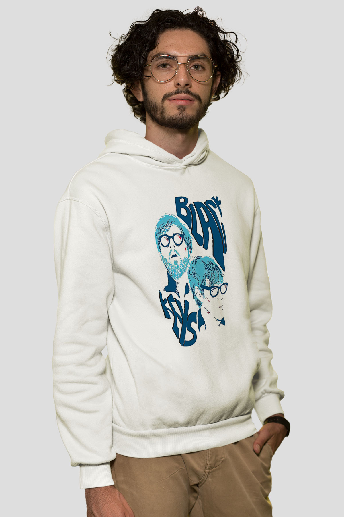 The Black Keys Baskılı Beyaz Unisex Kapüşonlu Sweatshirt